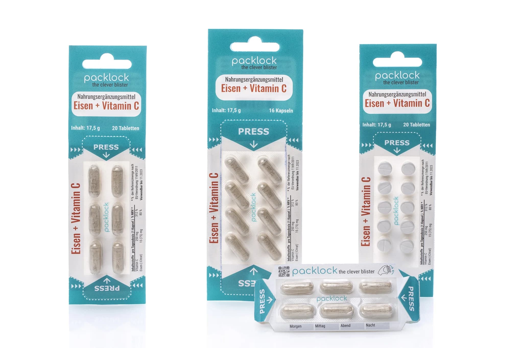 Finished packlock products displayed directly on a retail shelf without secondary packaging